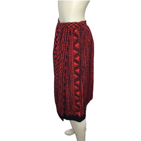 LANVIN Paris Women's Vintage Red/Navy 100% Silk Midi Skirt *No Size* - Picture 3 of 8